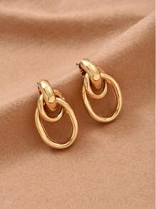 1pair Fashionable Gold Tone Metal Multi-Turn Knotted Design Stud Earrings For Women, Double Hoop Studs, Statement Dangling Earrings, Unique Earrings.(The Color Of The Product May Vary Slightly Under Different Displays/Lighting Conditions)