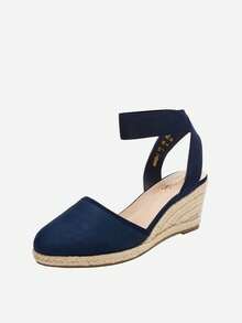 Women's Elastic Ankle Strap Espadrilles Wedge Sandals - Blue - View 6
