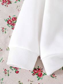 青少年女孩心形图案保暖圆领运动衫和裤子套装 - 白色 - 查看 4