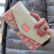 Women Ladies Fashion Leather Tri-Fold Long Wallet Envelop Clutch Cell Phone Pocket Credit Card Holder Purse Handbag - 粉色 - 查看 2