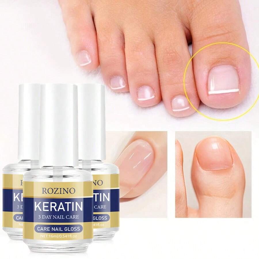 3pcs Rozino Keratin 3 Day Nail Care Nail Polish Care Products. It Is Rich In Natural Ingredients Such As Keratin, Aloe Vera And Lavender, Which Can Effectively Strengthen Nails, Lock In Moisture And Give Nails A Natural Luster. - màu nâu - Xem 1