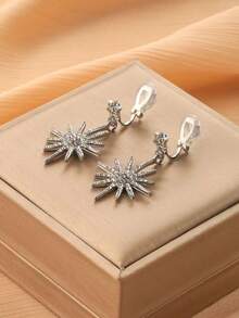1 对时尚水钻星星和几何设计夹式耳环，适合女士佩戴，外观闪亮优雅，适合日常佩戴和送礼 - 耳夾 - 查看 8
