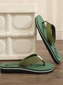 Men's Summer Slip-On Flip-Flops With Green Fabric Straps And Flat Soles For Outdoor, Beach, Leisure - Army Green - View 4