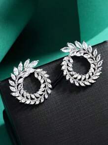 Ein Paar vielseitige und hochwertige, mit Verbundkunststoff-Zirkonia eingelegte runde Weidenblatt Ohrringe, exquisites und super glänzendes tränenförmiges Ohrringe Design, geeignet für Frauen für tägliche Partys, Dates, Reisezubehör Geschenke, Hochzeits-Accessoires Damen-Accessoires