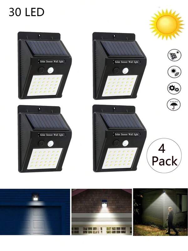 4 Stücke 30 LEDs Außen PIR Bewegungssensor Wandleuchten Solar Straßenlampen für Hof, Weg, Garten, Terrasse Dekoration