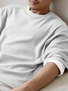 RelaxMax Men's Casual Oversized Textured Mesh Shirt - White - View 3
