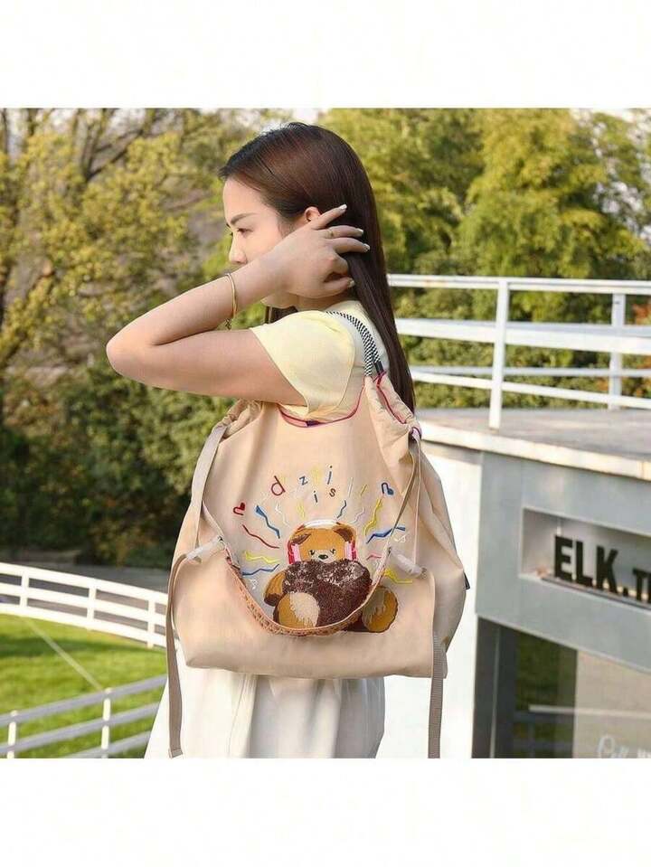 クマと星の刺繍 ネイビー ハンドバッグ - バッグオンライン ストア