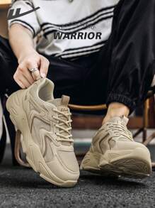 WARRIOR 1 par de zapatillas deportivas casuales de estilo grueso color caqui para pareja, modelo 2025 - Zapatillas de moda transpirables para ocio y deportes al aire libre, zapatillas de fitness y running, zapatillas para estudiantes, versátiles para fotografía y uso diario, zapatillas gruesas para mujer