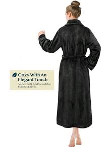 Women Robe Fleece Plush Soft, Fluffy Fuzzy Cozy Warm Lightweight Bathrobe, Shower Spa House Long Robe Women - màu đen - Xem 2