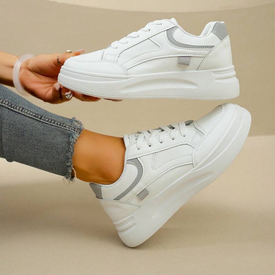 New Breathable And Versatile White Shoes, Daily Running Shoes - 灰色 - 查看 1