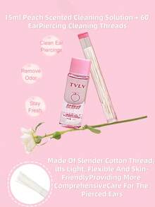 1 caja de Solución de limpieza de perforaciones de oreja con aroma a melocotón, línea fina anti-bloqueo para agujeros de la oreja, línea de limpieza de cerumen, escuela, vuelta al colegio, viaje, artículos esenciales de viaje, artículos esenciales del hogar, limpiador de oídos - Multicolor - Ver 2