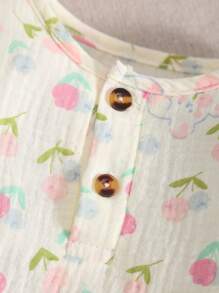 MommBaby Pelele de manga larga con estampado de flores coloridas y conejos de dibujos animados para bebés niñas, transpirable para todas las estaciones