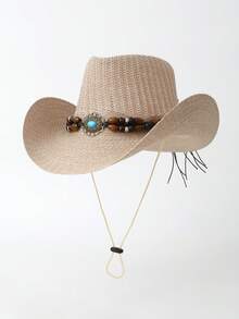 1pc Cowboy Hat Western Style With Wide Brim And Rolled Edges, Jazz Hat, Sun Hat For Women, Breathable Anti-Uv Outdoor Climbing Cap, Unisex, British Tophats Boho Cowboy Hat Cowgirl Hat Halloween