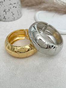 1pc European & American Style Exaggerated Geometric Metal Cuff Bracelet, Vintage Minimalist Wide Unique Design Wrist Bangle, Fashionable Jewelry For Women