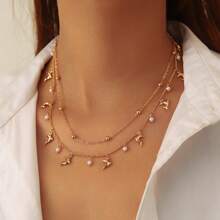 1pc Women's Fashionable Minimalist Necklace With Dolphin Pendant And Faux Pearl Design, Suitable For Matching Outfits, Holiday Gifts, Everyday Wear