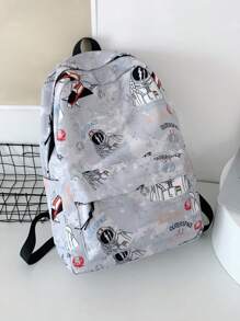 Casual Large Capacity Astronaut & Letter Print Multi-Pocket Functional Backpack, Unisex College Style Student Bookbag, Suitable For School, Study, Shopping, Travel, Back To School Season
