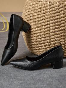 MonaNise Women's Fashion Green Pointed Toe, Navy Stone Pattern, Apricot Closed-Back Pumps, Suitable For Vacation, Travel, Shopping, Outdoor, Vintage, Casual, Versatile, High-End, Black, 5cm Shoes - Black - View 6