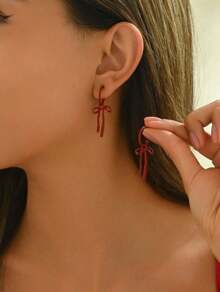 1pair Luxurious & Fashionable, Soft & Versatile Bowknot Earrings, Suitable For Daily Wear By Women