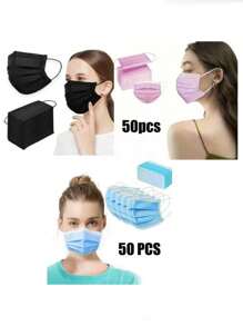 50pcs Disposable Face Masks,Available In A Variety Of Colors,Soft On Skin,3-Ply Facial Cover With Elastic Earloops - Perfect For Home,School,Office,Outdoors And Camping!