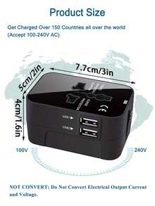 1pc Travel Universal Adapter, Dual USB Ports, 110V-240V Input, Power Adapter For Computer Accessories, Suitable For US/EU/UK/AU Plugs, Surge Protection, All-In-One Wall Charger For Over 150 Countries, Essential For Trips, Laptops, Tablets, Computers - View 11