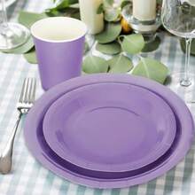 100Pcs Lavender Tableware Set Graduation Light Purple Disposable Dinnerware Set 50Pcs Paper Plates 25Pcs Napkin 25Pcs Cups For School Wedding Birthday Bride Shower Party Supplies Table Decor - 彩色 - 查看 7