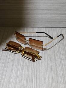 2 件女式无框复古矩形金属太阳镜，经典时尚眼镜，适合户外旅行海滩度假休闲日常佩戴，防紫外线驾驶太阳镜，适合女士遮阳外出装户外海滩海滨度假，是送给家人和朋友的礼物 - 2PCS組合裝B - 查看 3