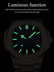 POEDAGAR 1pc Luxury Men's Stainless Steel Date Quartz Watch, Business Waterproof Luminous Hands Square Watches For Men, Man Wristwatch With Box Suitable For Gift Giving, Father's Gifts - 藍色 - 查看 4
