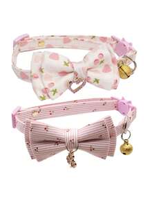 Phụ kiện vòng cổ cho chó/mèo dễ thương - Ý tưởng quà tặng, Vòng cổ nơ trái tim màu hồng - Hồng - Xem 11