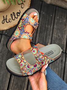 Ultra-Light Thickened Flat Soft-Bottomed Soft-Textured Leopard Print Beach/Outdoor/Home Elevated Sandals