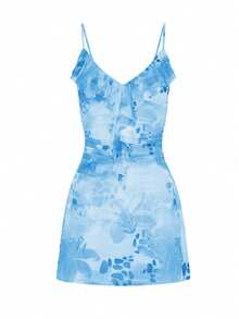 Floral Print Ruffled Hem Slip Casual Beach Dress - Blue - View 4