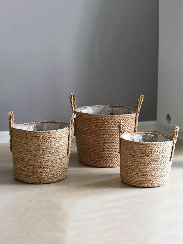 Pot de fleurs tressé, panier végétal vert, pot de plante d'intérieur