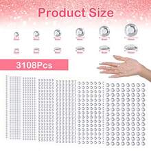 3108 Pcs Rhinestone Stickers Clear F Gems Stick On Self Adhesive Rhinestones Bling Jewel Stickers Stick On Rhinestones Gem Stickers For Crafts Hair F Makeup Decoration Assorted Sizes - B-ClearGems - 查看 2