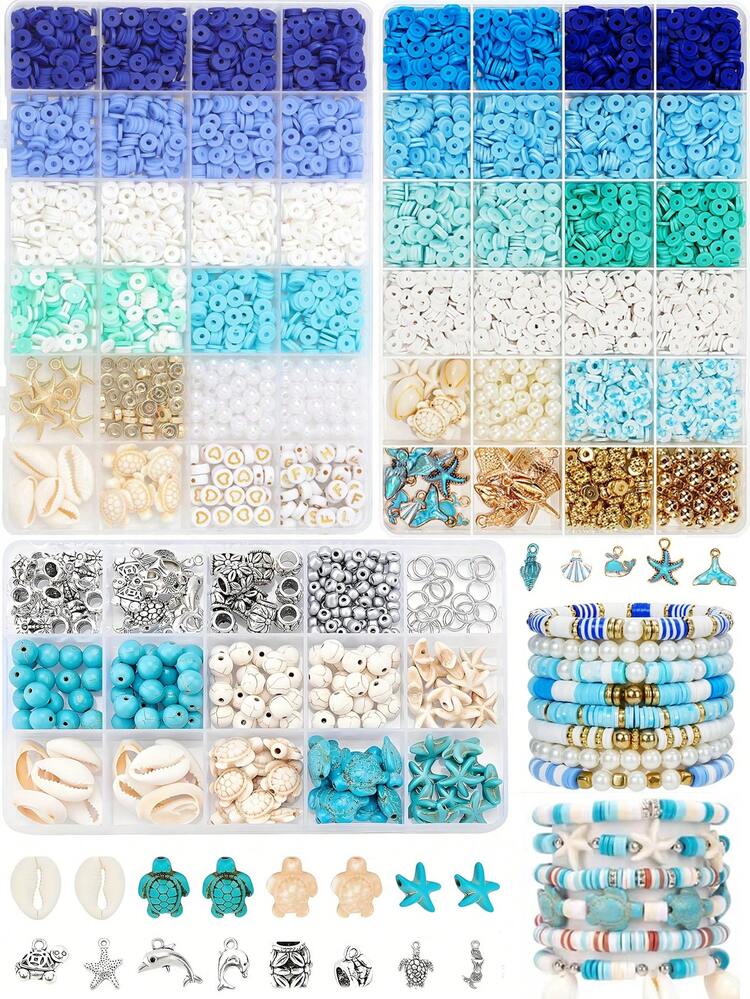 1 Set Ocean Summer Vacation Style Friendship Charm Bracelet Making Kit Clay Beads Set For Jewelry Bracelet Necklace Earring Making Diy Craft - Multicolor - View 12