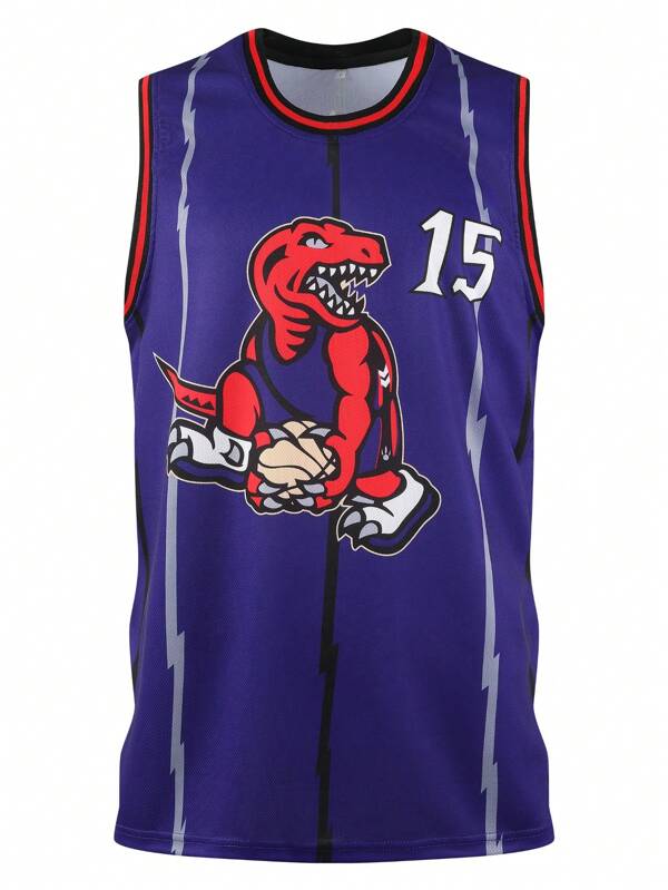 Atonmore Men's Basketball Jersey #15 Purple, Embroidered & Stitched Basketball Singlet, Sleeveless Sports Shirt
