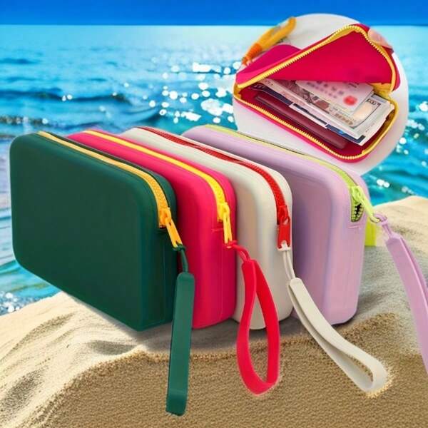 14 cores disponíveis, lavável, bolsa de cosméticos de silicone de grande capacidade, bolsa de praia, organizador de maquiagem, bolsa de praia