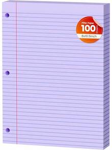 White Loose Leaf Paper 130 Sheets Filler Paper 8 * 10.5 College Ruled 3-Hole Punched 3-Ring Binders Notebook Lined 8 X 10.5 - 紫色1包 - 查看 1