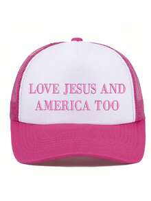 1pc, Custom Embroidered,Back To School,Loves Jesus And America Too Foam Embroidered Trucker Hat | July 4th Hat, Memorial Day Hat, Summer Hat, Beach Trucker Hat, Patriotic Hat - Multicolor - View 6