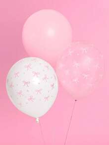Random 10/20/30/ Pcs Pink Bow Balloons, 12 Inch Pastel Light Pink Transparent White Bow Print Balloon For Girl Birthday Bachelorette Party Bridal Shower Wedding Anniversary Decorations Supplies,Baby Shower - Pink - View 6