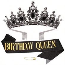 Birthday Queen Crown And Sash For Women, Rhinestone Tiara With Satin Birthday Queen Sash, Birthday Party Decorations Photo Booth Props Gifts - Multicolor - View 4