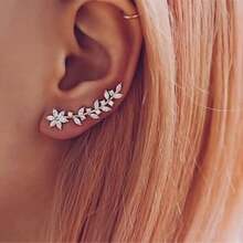 New Hot  Fashion Ear Hooks For Women Temperament Flower Shape Full Earrings Petal Earrings For Women Suitable For Daily Wear Or Gift Giving - Silvery - View 1