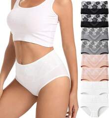 Women's Cotton High Waist Tummy Control Panties Jacquard Ladies Panty Multipack - Comfort - 簡訊 01 - 8 件裝 - 多種顏色 02 - 查看 1