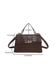Fashionable Mini Metallic Alligator Pattern Crossbody & Handbag With Flip Lock Twist Closure - Coffee Brown - View 2