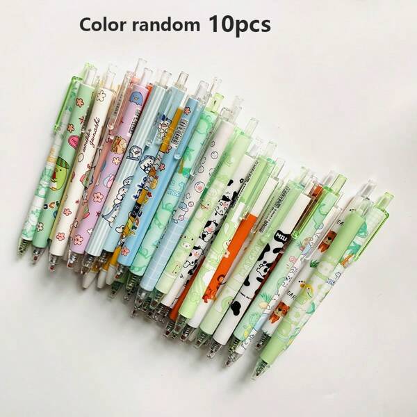 10pcs/Pack Random Cartoon Animal Retractable Ball Point Pens, Back To School Supplies