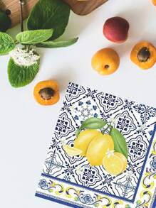 20-100pcs Set Blue And White Porcelain Lemon Pattern Paper Napkins, Disposable Party Supplies, Party Decorations, Festival Decorations