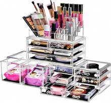 Large Makeup Organizer - Clear Stackable Jewelry Makeup Organizer For Vanity, Bathroom Storage Display Case - 12 Drawers Cosmetic Beauty Organizers And Storage With Lipstick Makeup Brush Holder - Clear - View 1