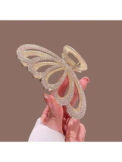 1pc Women's Gold Crystal Hollow Crown Hair Clip, Metal Hair Claw For Formal Occasions, Gift, Claw Clip Fall Winter Hair Accessories For Women For Vacation Outfits Woman