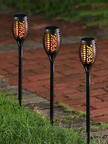 12 LED Solar Torch Lights For Outdoor Decor - Waterproof 4/6/8 Pack, Flickering Flame Garden Lights For Patio Pathway Party - Multicolor - View 2