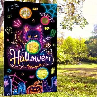 Jeu de lancer à thème Halloween avec 4 sacs de haricots, jeu de fête amusant, bannière de citrouille fantôme chauve-souris, cadeaux et fournitures de cour extérieure, convient pour la décoration suspendue intérieure et extérieure