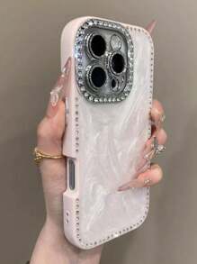 Luxury Laser Bling Rhinestone Shell Texture Phone Case Compatible With IPhone 16 Pro Max 15 14 13 Pearl Bracelet Shockproof Protection Bumper Hard Cover