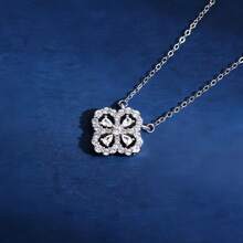 1 pieza Collar de trébol de cuatro hojas de plata de ley Collar de cadena de clavícula de lujo ligero con circonita adecuado para la ropa diaria de las mujeres